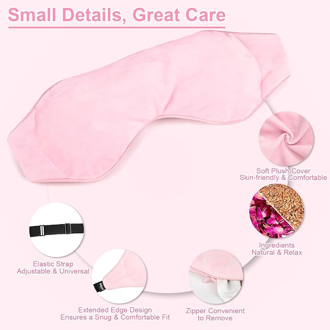 BeHoomi Weighted Eye Mask for Sleeping, Soft Heated Eye Mask, Moist Heat Warm Compress for Eyes, Natural Rose & Flaxseeds Microwave Reusable Sleep Mask, Must Haves for Women Spa, Home, Office