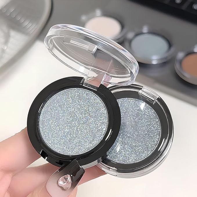 Mini Icy Blue Glitter Eyeshadow Palette–Waterproof Long-Lasting Metallic Shimmer, Blendable Sparkly Eye Shadow for Inner Corner Highlight, Halo&Topper Looks, Festival Party Night-Out Glam Makeup