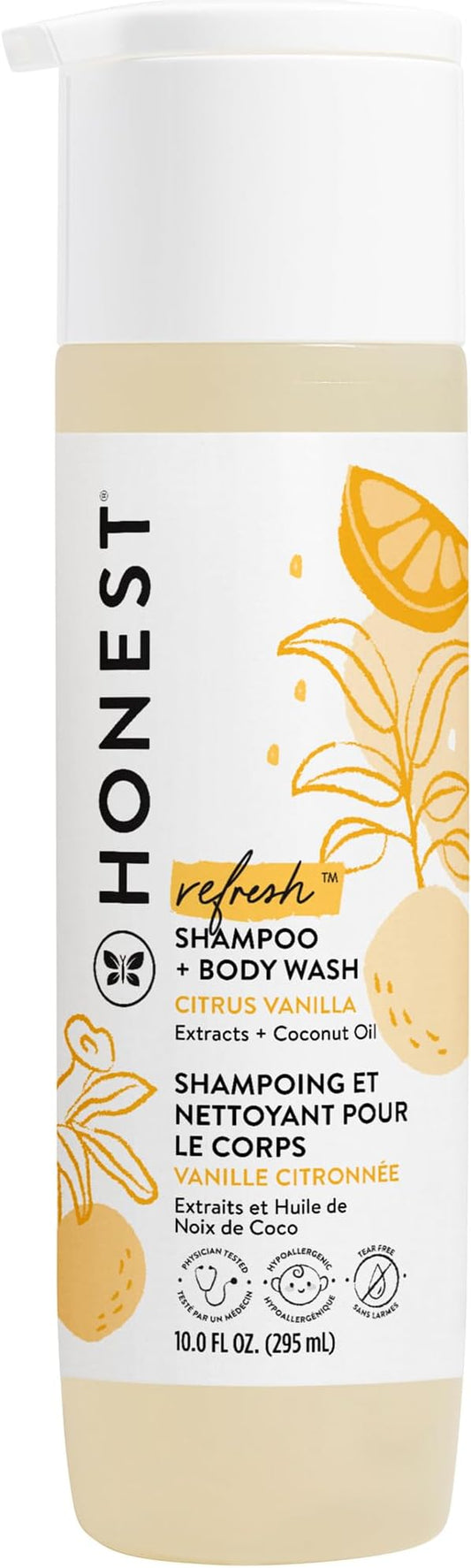 The Honest Company 2-in-1 Cleansing Shampoo Body Wash, Gentle for Baby, Naturally Derived, Tear-free, Hypoallergenic, Citrus Vanilla Refresh, 10 fl oz