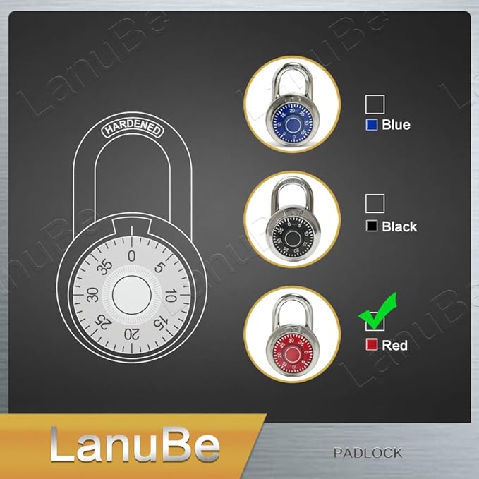 LanuBe Standard Dial Combination Lock, 2 in. Wide, with Different Combinations, Red Turnplate, Pack of 60; Lock for School, Employee, Gym Sports Locker, Case, Toolbox, and so on