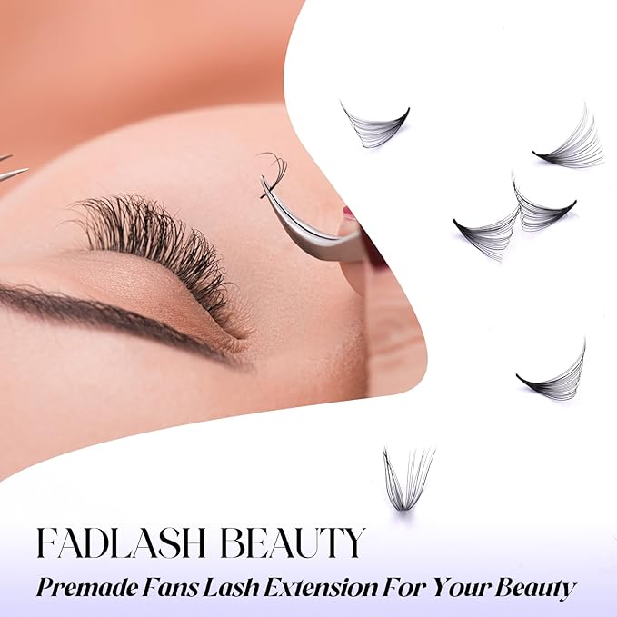 Premade Fan Lashes 0.07C Curl Lash Extension 5D Pre Made Individual Lashes Middle Stem Heat Bonded 9mm Premade Volume Eyelash Extension (0.07C-9mm)