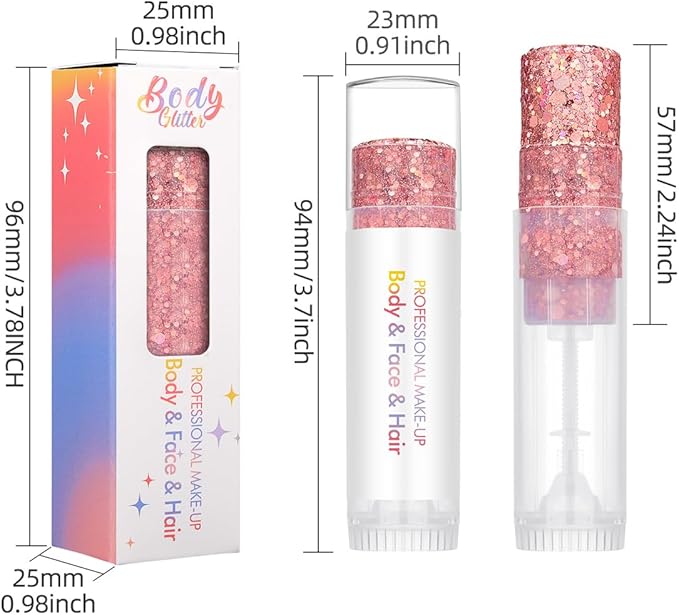 Body Glitter Stick for Face, Body & Hair - Orange & Purple Fine Sparkle Glitter, 2 Pack | Long Lasting Party Makeup for Festival, Rave, Concert & Cosplay