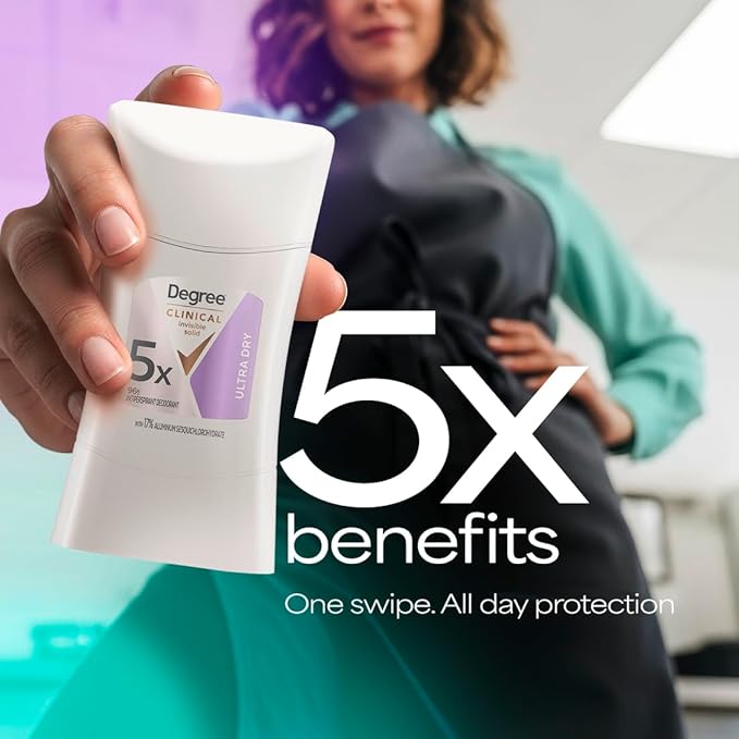 Degree Clinical Strength Antiperspirant Deodorant For Women 96-Hour Sweat and Odor Protection Ultra Dry Invisible Solid 5x Types of Sweat 1.6 OZ