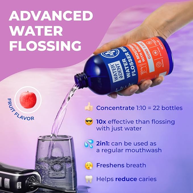 2 Pack Concentrated Water flosser Rinse & Mouthwash Made in USA, Alcohol and Fluoride Free, Apple Mint & Fruit Flavor