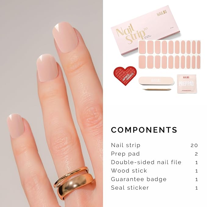 NAILOG 20 Pcs Nude Pink Gel Nail Stickers Clear Extra Long Nail Wraps with Glossy Gel Finishing for Spring Summer, Jelly Honey