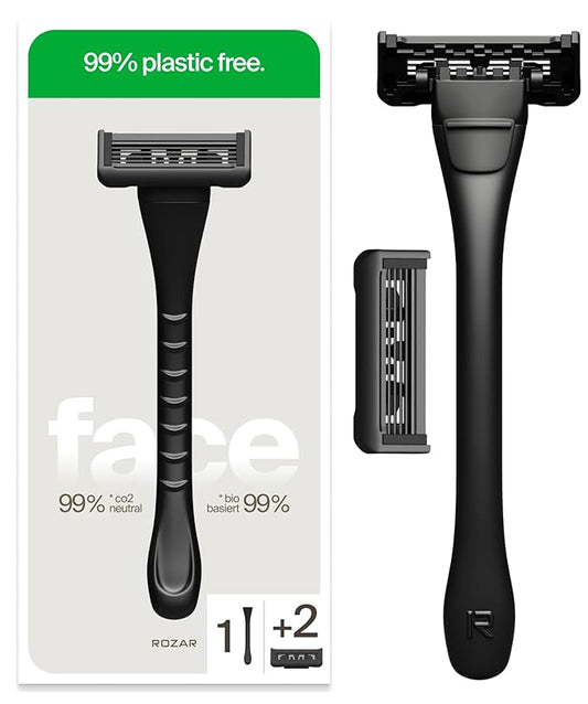 Pro – Plastic-Free Razor | 1 Handle + 2 Plastic-Free Cartridges With 5 Precision Blades | (Face)