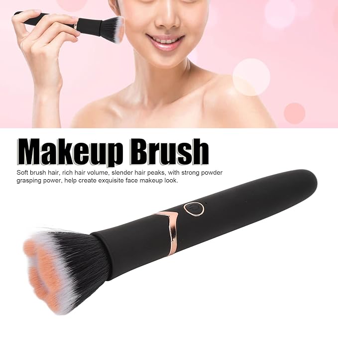 Pro Makeup Brush, Rechargeable Makeup Brush Blush Loose Powder Brush 10 Gears Adjustable Electric Massage Brush Beauty Tool Black