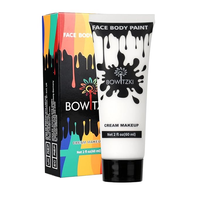 Bowitzki Face and Body Paint 2oz Cream Makeup 60ml Water Based Face Painting Special Effects For Adults Halloween Christmas Party Stage Cosplay (White)