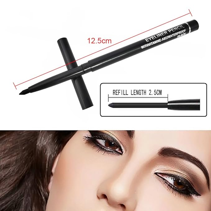 10PCS Black Automatic Waterproof Inner Eyeliner, Eyeshadow & Eyebrow Pencil – Multi-Use Cream Pen for Liner, Shadow & Brows,Matte Quick Dry Eye Pencils, Smudge Proof, Delineador de ojos
