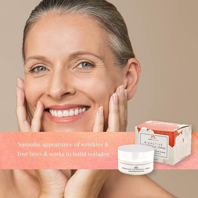 Bodyceuticals Bioactive Calendula + DMAE Ultimate Repair Face Cream – With Hyaluronic Acid, Rooibos & Rose – Moisturizer for Normal to Dry Skin – Vegan, Non-GMO, Gluten-Free, Soy-Free – 2 oz