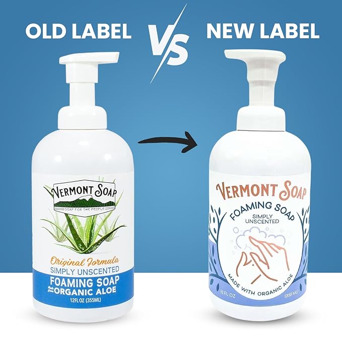 VERMONT SOAP Organic Unscented Foaming Hand Soap - Natural Moisturizing Soap for Dry Skin - Fragrance Free Liquid Bathroom Hand Soap Dispenser - Simply Unscented - 12 oz