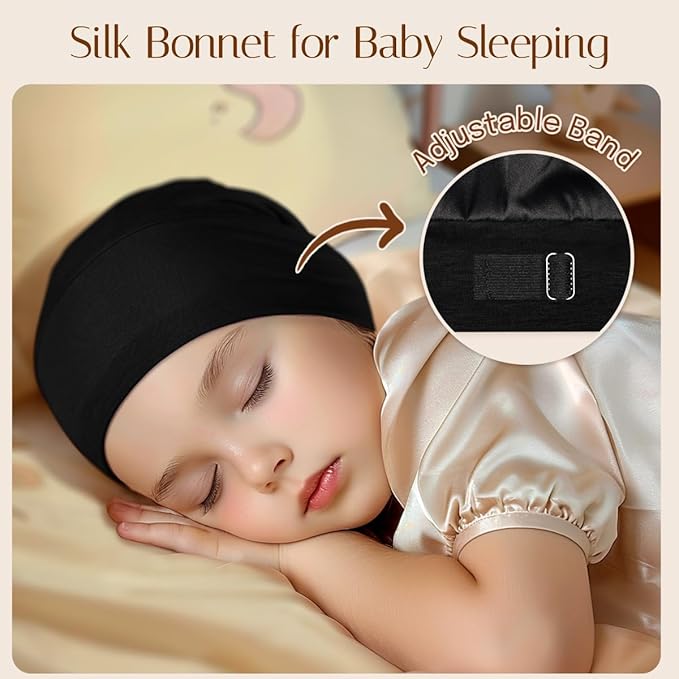 OLESILK Silk Baby Bonnet 6-12 Months: 100% Mulberry Silk & Modal, Anti-Frizz for Curly Hair, Adjustable Fit Growing Toddler