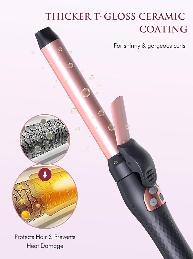LANDOT Automatic Rotating Curling Iron: Easy-to-Use Ceramic Curling Wand 1 inch for Salon-Worthy Curls & Waves - Quick Heat & Adjustable Temp for All Hair Types