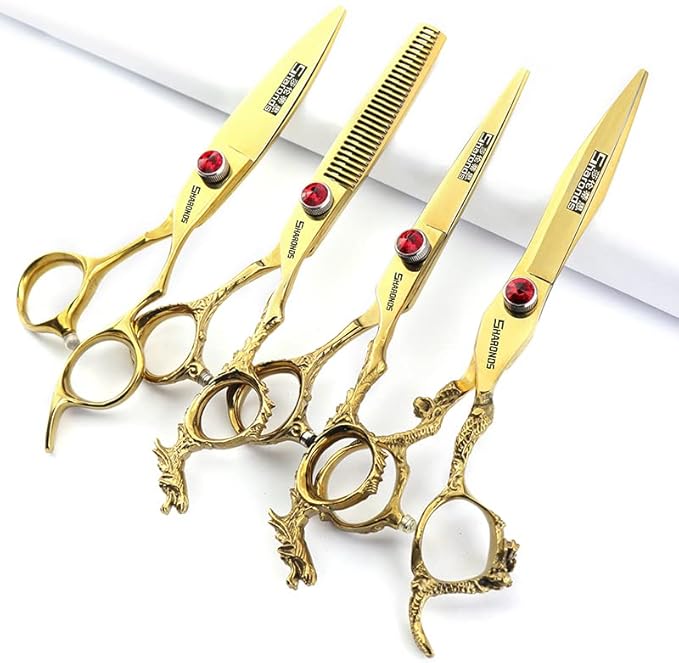 Sharonds 6/7 inch Professional Hair Cutting Scissors Set Hair Cutting Scissors Thinning Teeth Shears Set,Sliver Scissors,Barber,Salon,Hairdressing Scissors Kit,Japanese 440C Scissors (6-inch 4pc-B)