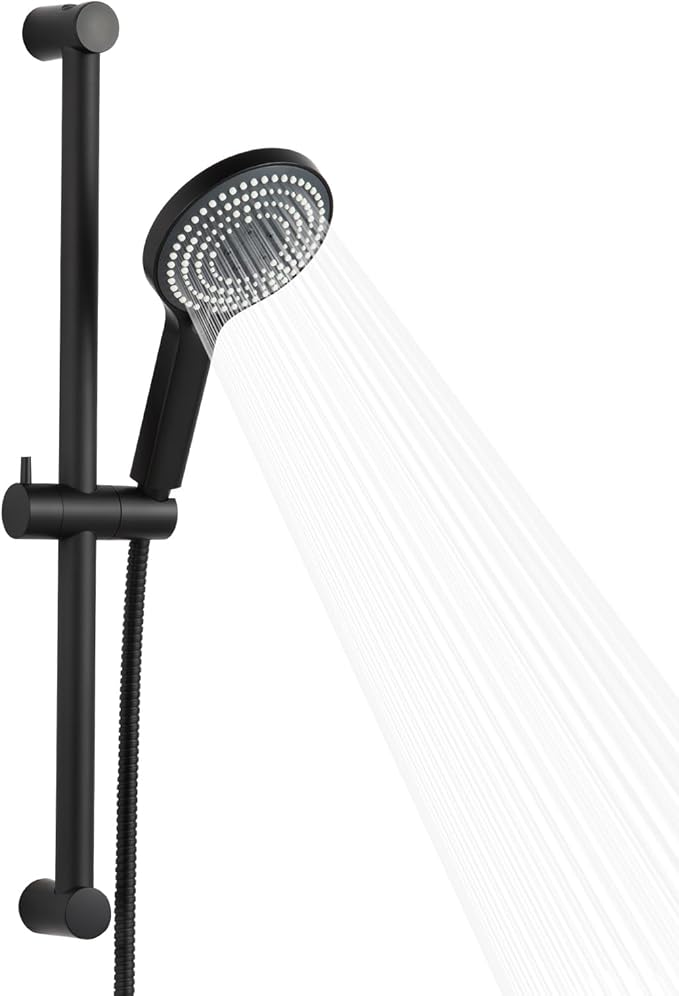 OFFO 6-Spray High Pressure Handheld Shower Head Combo with Adjustable 23 in Slide Bar and 60 in Stainless Steel Hose, Matte Black