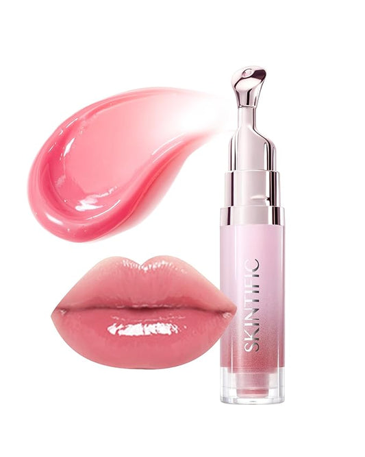 SKINTIFIC Peptide Brightening Lip Serum, Hydrating & Plumping Tinted Lip Gloss, Moisturizing Lip Balm with Polypeptides & Squalane for Glossy Sheer, Smooth Lips (01 Baby Pink)