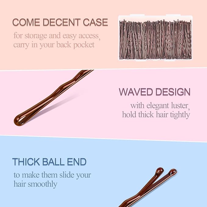 MORGLES 2 Inches Brown Bobby Pins Bulk, 120PCS Brown Hair Pins with Box for Women Girls