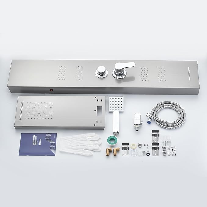 TSIBOMU Shower Panel Tower System with LED Lights, Stainless Steel 5 in 1 Shower Panel with Rainfall Waterfall Shower Head, Body Spray, Handheld Shower, Tub Spout (Brushed)