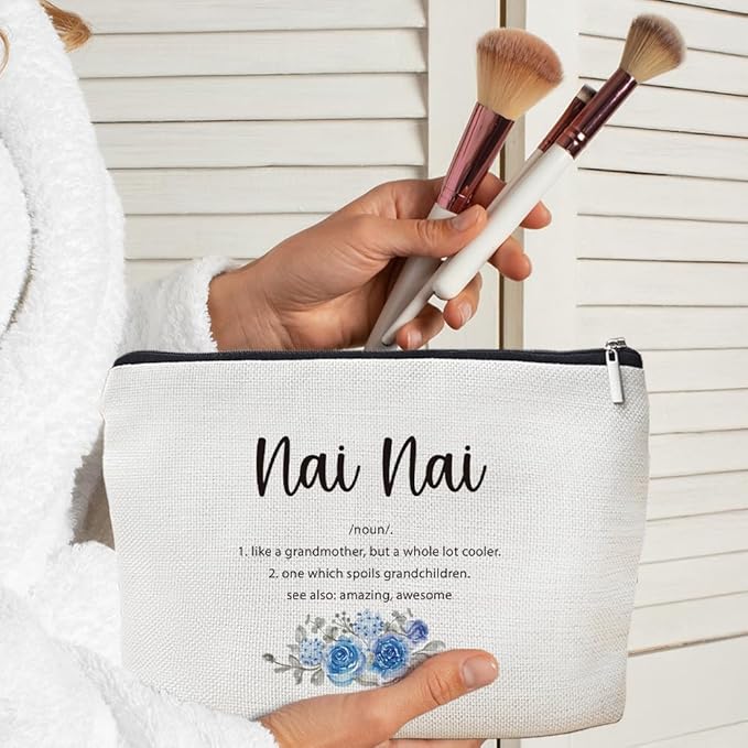MOTERMATE Nai Nai Gifts Makeup Bag, Best Nai Nai Gifts for Christmas from Grandkids Cosmetic Bag for Women, Grandma Gift from Granddaughter Grandson Toiletry Bags Zipper Makeup Pouch