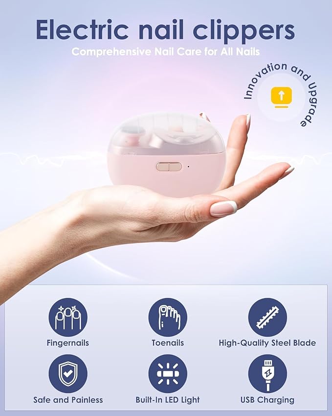 Electric Nail Clipper Upgraded 3 in 1 Automatic - with Polishing, Dust Storage & LED Light, Nail File Toenail Trimmer, Gifts for Women Men Mom Her Him Kids Adults Senior Baby Teacher Students