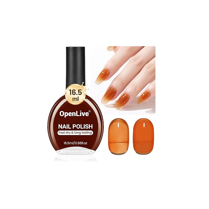 16.5ml Jelly Sheer Pumpkin Orange Nail Polish Large Volume Quick Dry Nail Polish, Long Lasting Shine, Fingernail Toenail Nail Art DIY Home Travel Nail Art Gift
