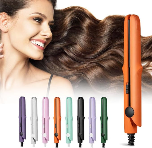 Mini Dual Purpose Curling Iron, 2026 New 2 in 1 Mini Curling Wand & Flat Iron Hair Straightener, Portable Travel Curling Wand for Women Short Hair, Hair Straightener for All Hair Types (Orange)