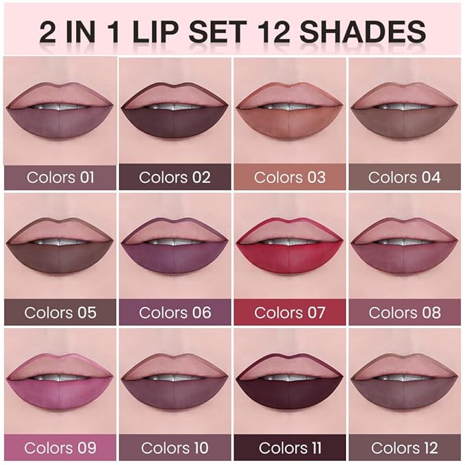 AMY'S DIARY 2pcs Lip Liner & Lipstick&Shiny Clear Lip Oil Makeup Set, Liquid Lipstick 24H and Lip Liner Set Matt Liquid Lips Make Up Waterproof Long Lasting (03#, 2 Pcs Set)