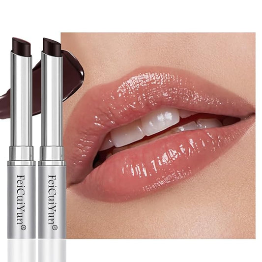 FeiCuiYun 2Pcs Dark Brown Honey Tinted Lip Balm Lip Gloss Lipstick, Sheer Hydrating Lip Gloss Tint, Moisturizing Lip Color for All Skin Tones, Nourishing Lip Balm with a Hint of Natural Black Cherry