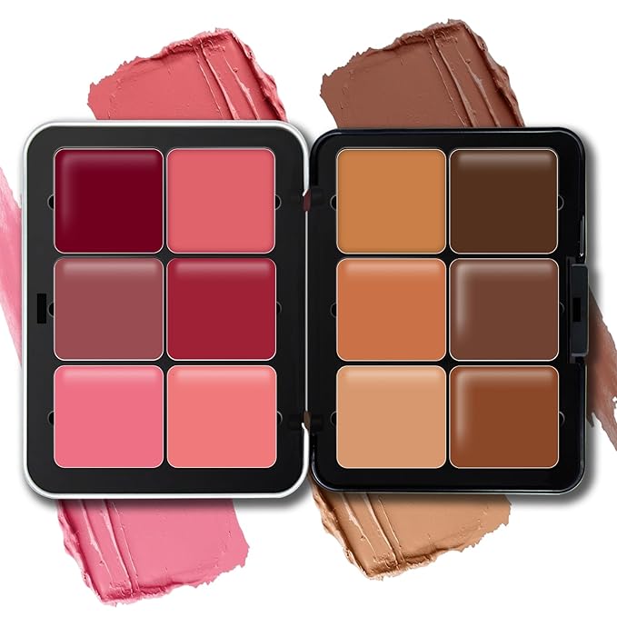 Cream Blush & Concealer Palette, 12 Colors, Long