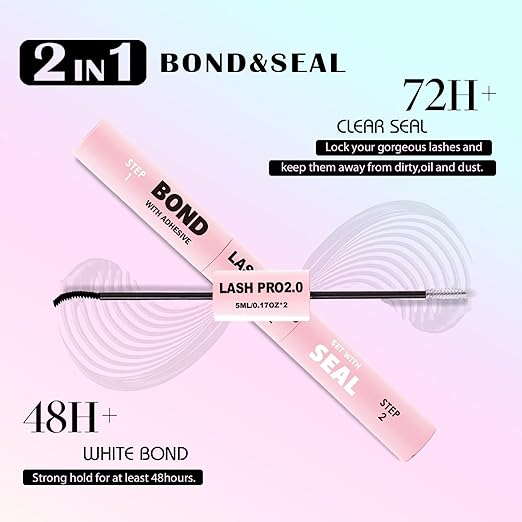 SY-SHUYING Black Lash Bond and Seal for Eye lash Cluster, Long Lasting, Comfortable, Waterproof, 2-in-1 for Sensitive Eyes, 72H Super Flexible Hold Glue, Non Irritating, DIY Lash Cluster Kit 5ml+5ml