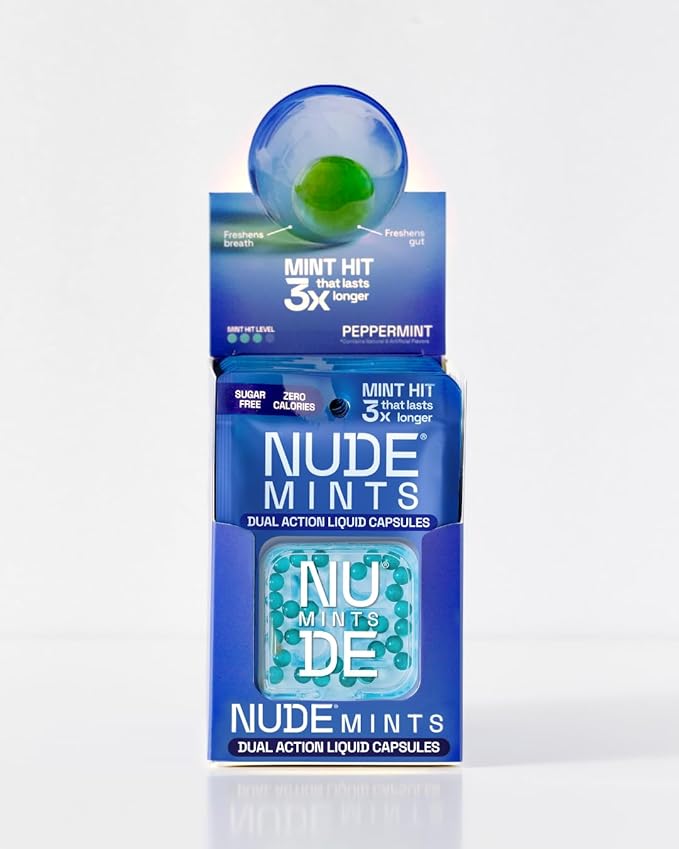 NUDE MINTS | Dual Action Liquid Capsules | Mouth Watering Mint - Lasts 3X Longer - 3X Stronger - Extreme Bad Breath Treatment For Adults - Sugar Free, 0 Calorie - Peppermint - 10 Pack - 300 Capsules