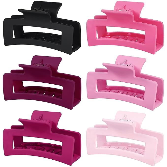 3.5 Inch Medium Hair Claw Clips 6 Pack Hair Clips for Women Square Rectangle Claw for Hair Banana Jaw Clips Hair Accessories for Girls (Pink Purple)