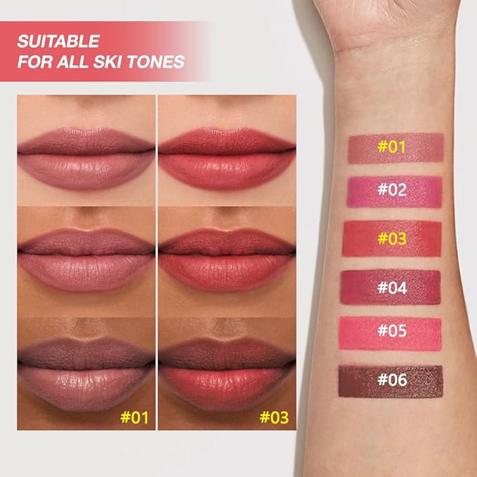 JUAAZIN 2Pcs Matte Lipstick Crayon - High Pigment Creamy Formula, Waterproof Long Lasting, Smooth Glide Application, Non-Sticklipstick, Ultra Thin Lightweight, Velvet Matte Lip Feel for Women 01#+03#
