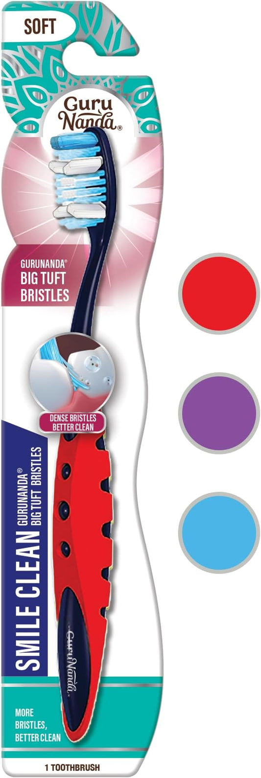 GuruNanda Smile Clean Toothbrush - Big Soft Bristles - Helps Clean Plaque, Whitens Teeth, and Aids in Fresh Breath – BPA-Free Brush for Adults & Kids - 1 Count