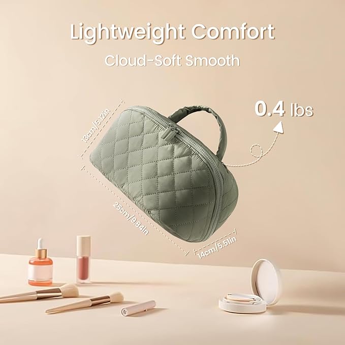 Toiletry Bag for Women, Travel Makeup Bag Organizer, Wide Open Lay-Flat Water-Resistant Large Cosmetic Case, Puffy Padded Travel Organizer for Toiletries & Brushes Large Capacity with Compartments