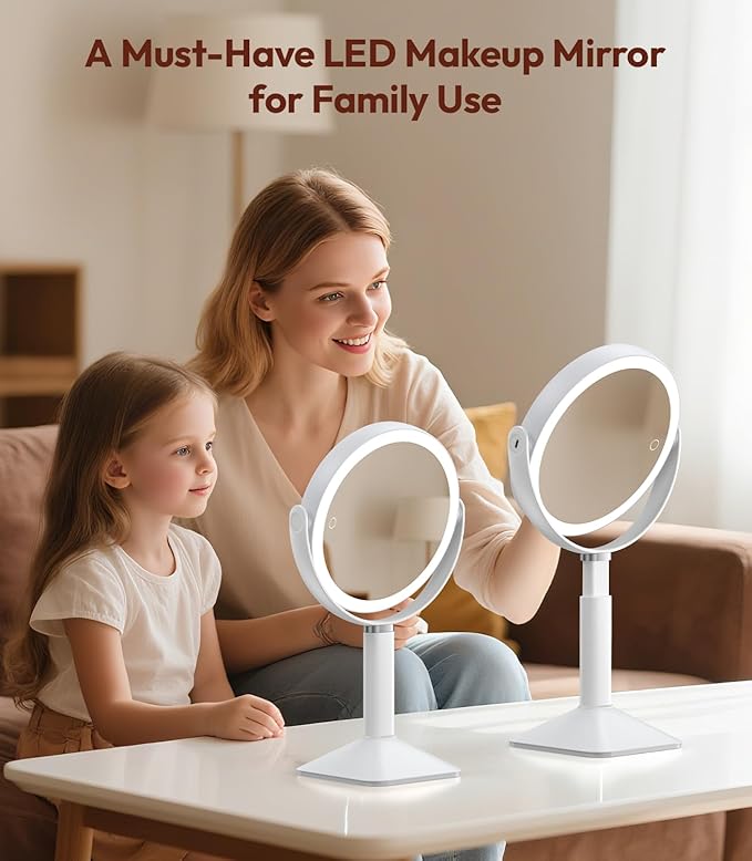 Lighted Makeup Mirror with Lights and Magnification 30X/1X, Height Adjustable 30X Magnifying Vanity Mirror with 4000mAh Battery & 3 Colors Dimming Light for Desktop Bathroom Bedroom (White)