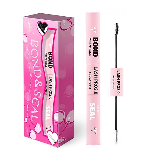SY-SHUYING Black Lash Bond and Seal for Eye lash Cluster, Long Lasting, Comfortable, Waterproof, 2-in-1 for Sensitive Eyes, 72H Super Flexible Hold Glue, Non Irritating, DIY Lash Cluster Kit 5ml+5ml