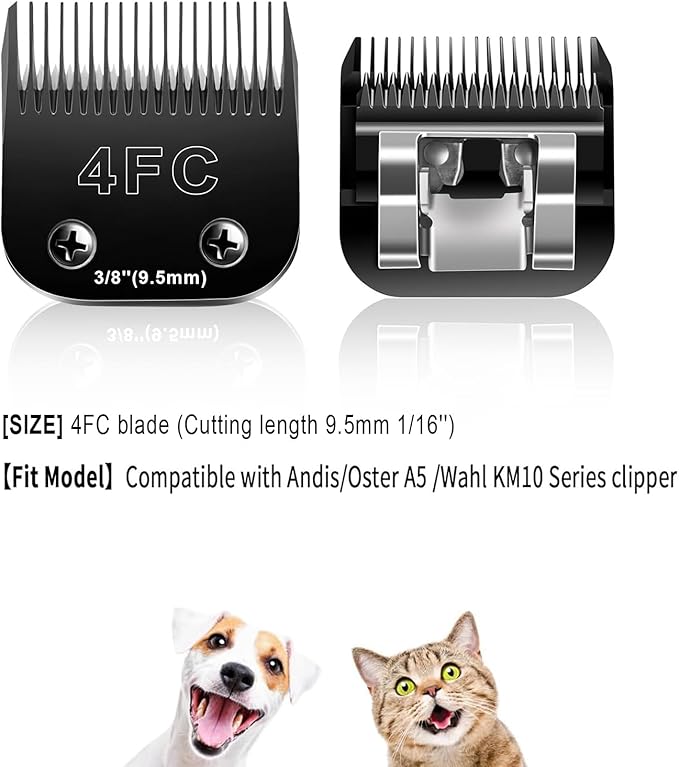 Audoc 4FC Blades Dog Grooming Blades Compatible with Andis/Oster A5/Wahl KM-10 Series Dog Clippers,Detachable Clipper Replacement Blade,Black(4FC/2PCS)