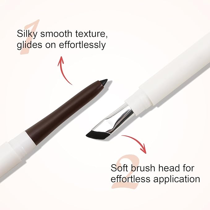 Dual-Ended Eyeliner + Brush, Waterproof Black Brown Eyeliner Pencil for Woman, Smudge-Proof Long-Lasting Wear Eye Makeup 2-Pack