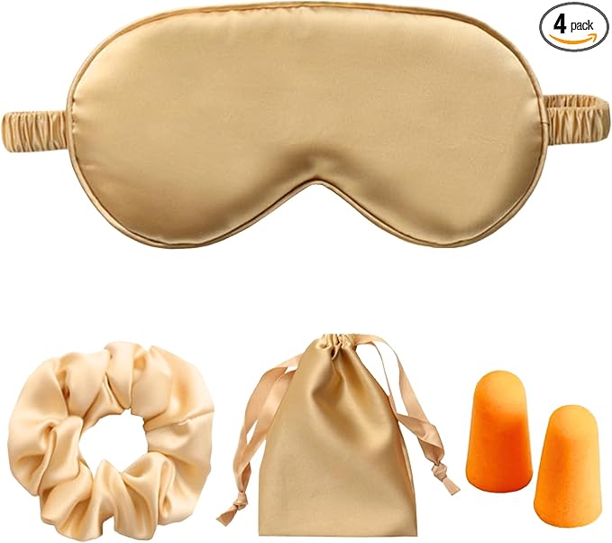 LCBD Silk Satin Sleeping Eye Mask, Gold Sleep Eye Mask Night Blindfold for Women and Men, Soft Breathable Blackout Eyeshade Eye Cover for Travel, Wedding Bridesmaid Gift