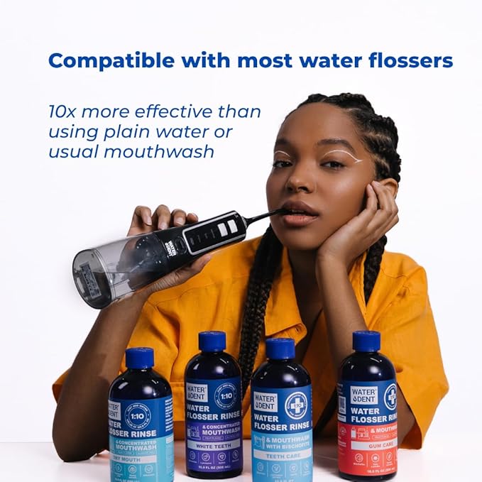 | Water Flosser Rinse, IRRIGANT, Concentrate Mouthwash | When dilluted1:10 = 44 fl.oz, Travel Size, Add to Oral irrigator, Mint Flavor, Alcohol & Fluoride Free. Made in USA | 4 fl.oz