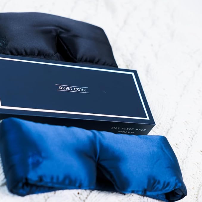 3D Silk Sleep Mask in Gift Box, Sleep Longer in Total Darkness and Comfort. Total Blackout Liner Blocks Light, Lightweight, 100% Silk 22 Momme, Foam Countour Does Not Crush Eyelashes (Noble Blue)