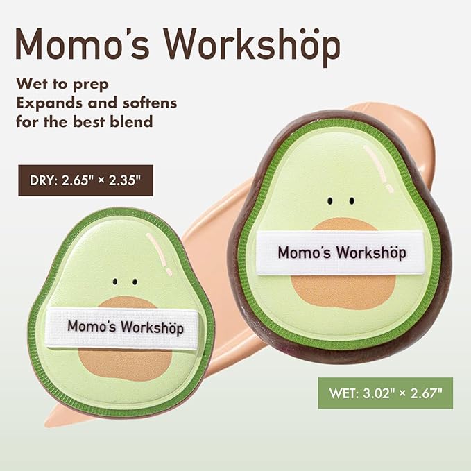 Momo's Workshop Makeup Sponge-Hydropolyurethane Foundation Sponge for Buildable Coverage, Dry&Wet Use with PU Leather Handle, Beauty Tool,2pcs With Storage Case