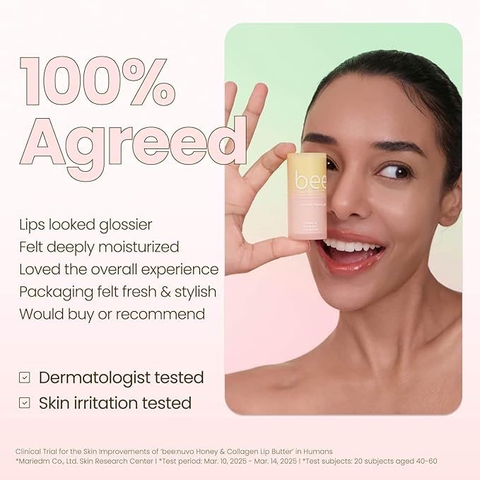 beenuvo Honey & Collagen Lip Butter, Hydrating Lip Treatment, Overnight Lip Mask, Moisturizing Lip Balm with Jojoba Oil & Squalane, Lip Care, Korean Skin Care (0.45 oz)