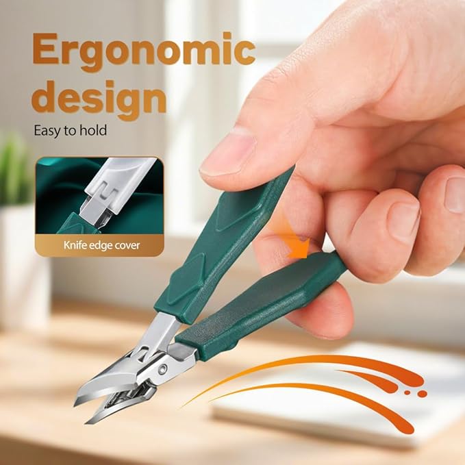 Anti-Splash 25° Slant Edge Nail Clipper 3-Piece Set, Wide Jaw 2026 New Ingrown Nail Clippers Fingernail and Toenail Clippers Clippers, Slanted Nail Clipper for Thick Nails Seniors (Green)