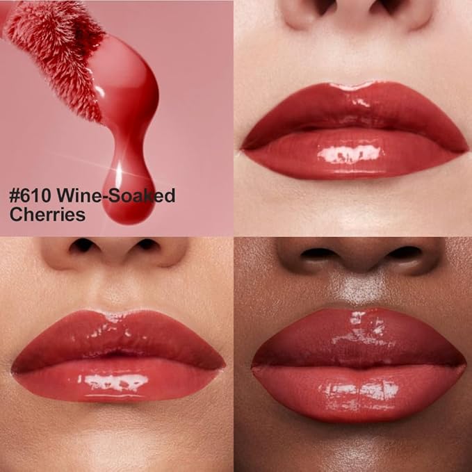 Rose Brick Red Hydrating Lip Gloss Tint – High Shine Moisturizing Lip Glaze with Lightweight Non-Sticky Texture, Long-Lasting Glossy Red Lip Tint for Smooth Full Lips, 610#