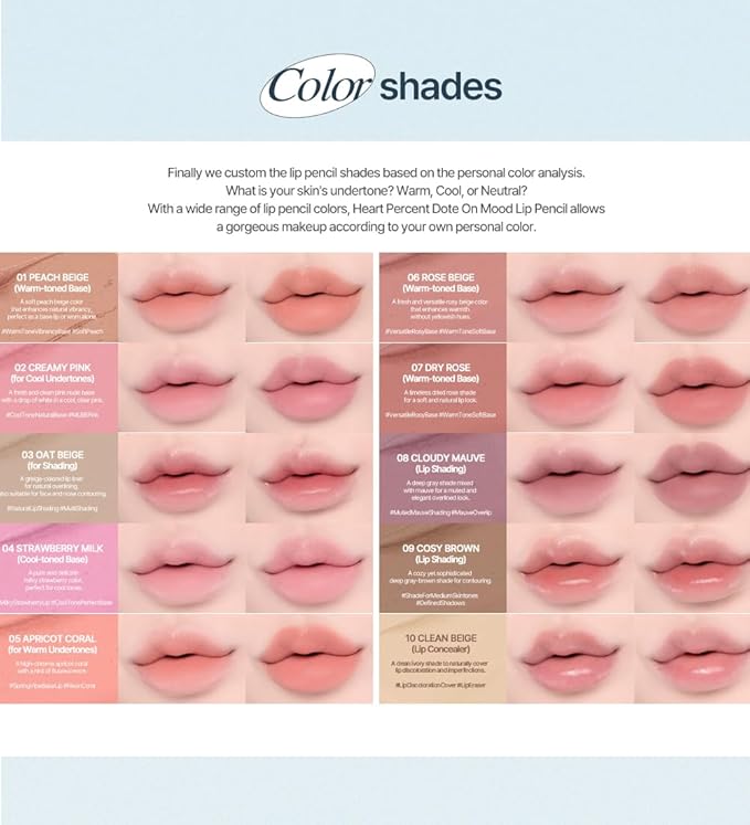 Heart Percent Dote On Mood Lip Pencil, Long-Lasting Creamy Lip Crayon Smooth Color Liner Retractable Lipstick Pencil 0.8g, 18. Fig Rose