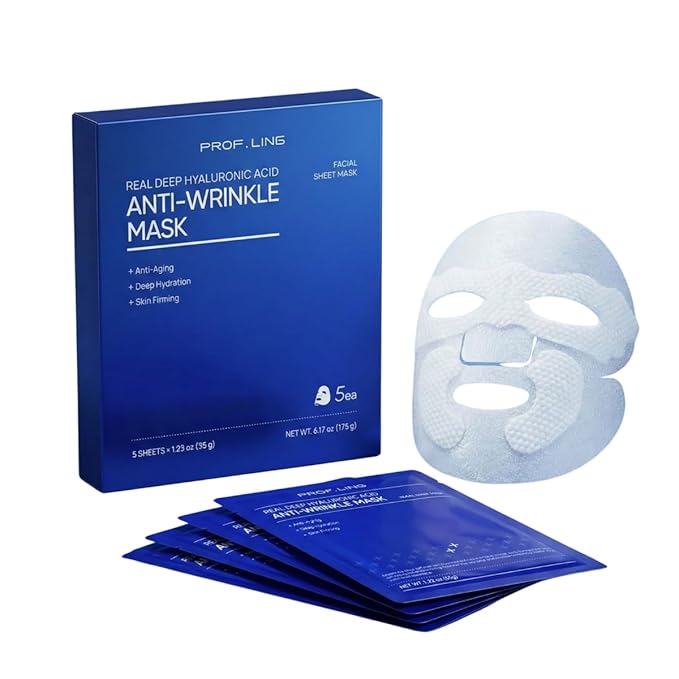 PROF.LING Full-Spectrum Hyaluronic Acid Face Mask – Deep Hydration & Anti-Wrinkle Lifting Sheet Mask, Plumping & Firming Treatment for Fine Lines, Elasticity Boosting Hydrating Facial Mask-5ea