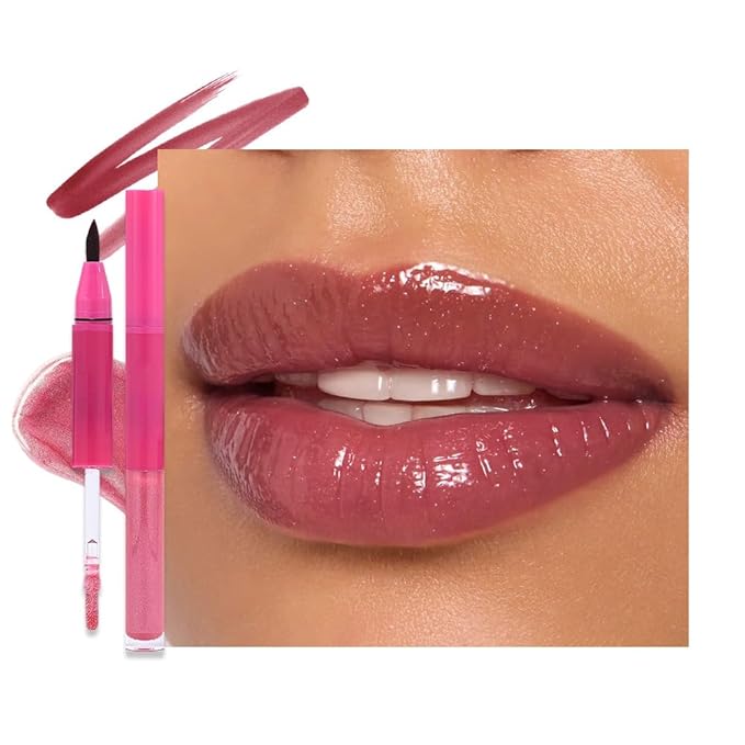 evpct ‌Mauve Matte Liquid Lipstick Marker Pen Lip Liner Set with Glitter Lip Oil, 2 in 1 Lipgloss Lipstick Long Lasting Waterproof for Women, Longwear Lips Stain 24hr Original Smudge Proof labial