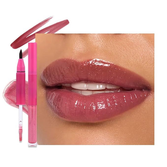 evpct ‌Mauve Matte Liquid Lipstick Marker Pen Lip Liner Set with Glitter Lip Oil, 2 in 1 Lipgloss Lipstick Long Lasting Waterproof for Women, Longwear Lips Stain 24hr Original Smudge Proof labial